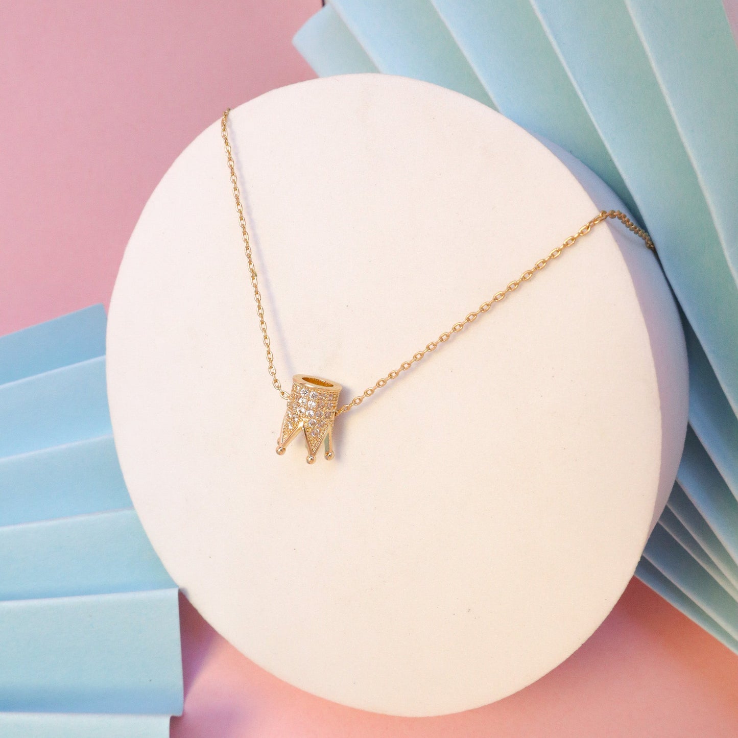 Inlaid Crown Necklace - Gold