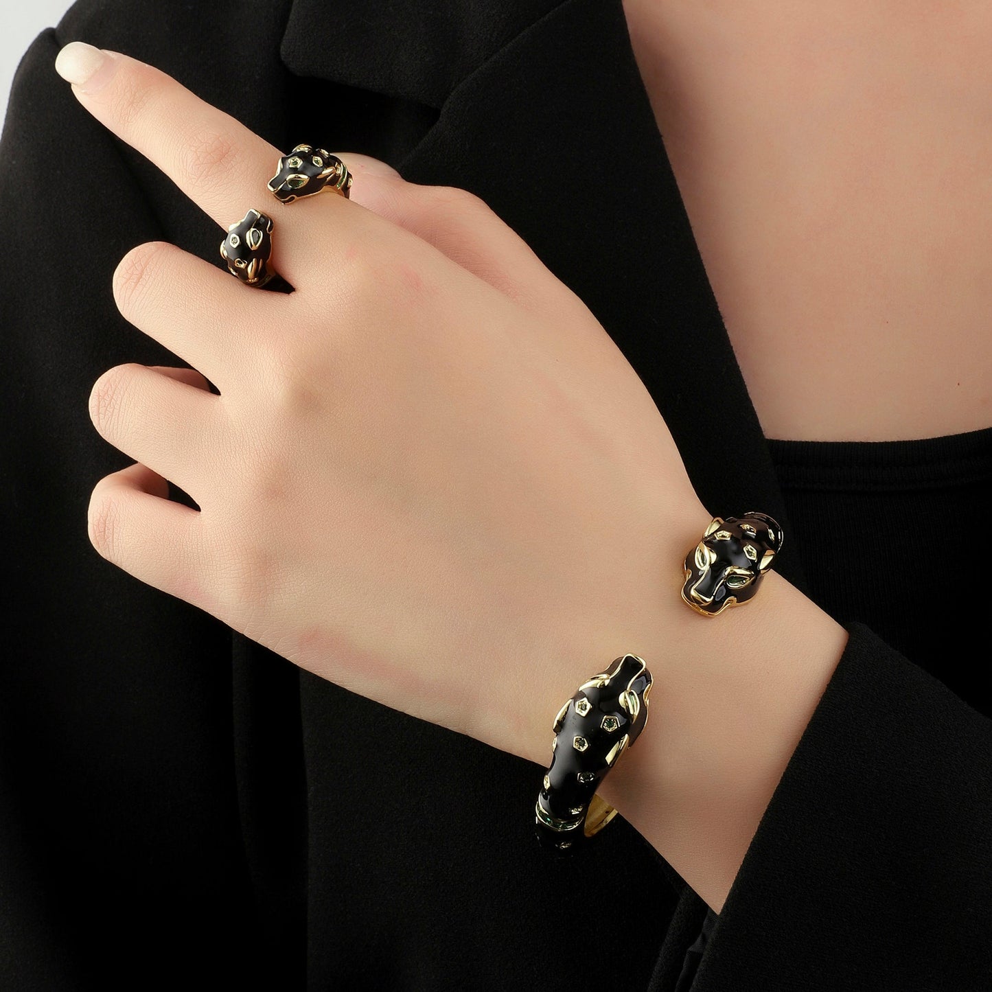 Ivory King Bangle and Ring Combo - Black