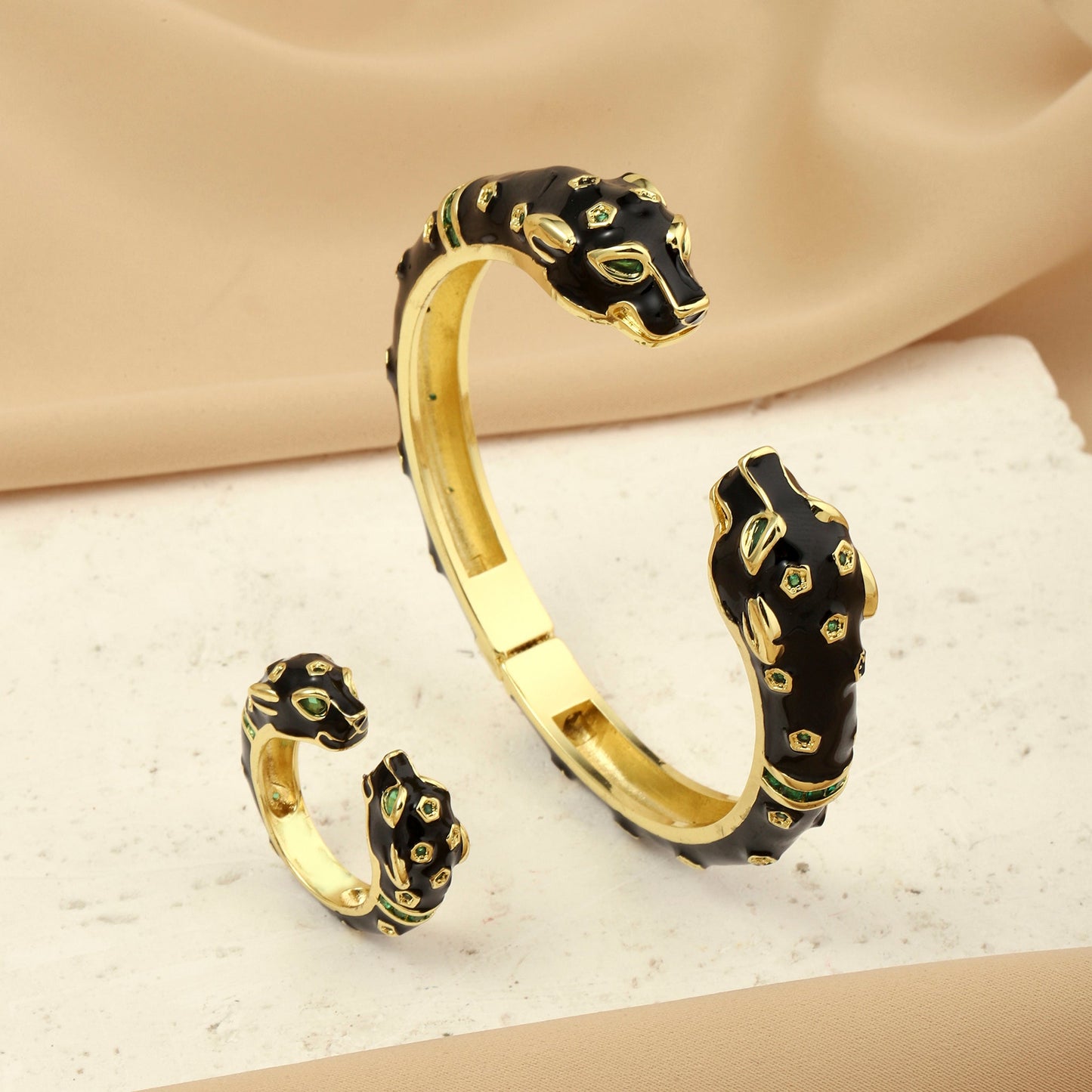 Ivory King Bangle and Ring Combo - Black