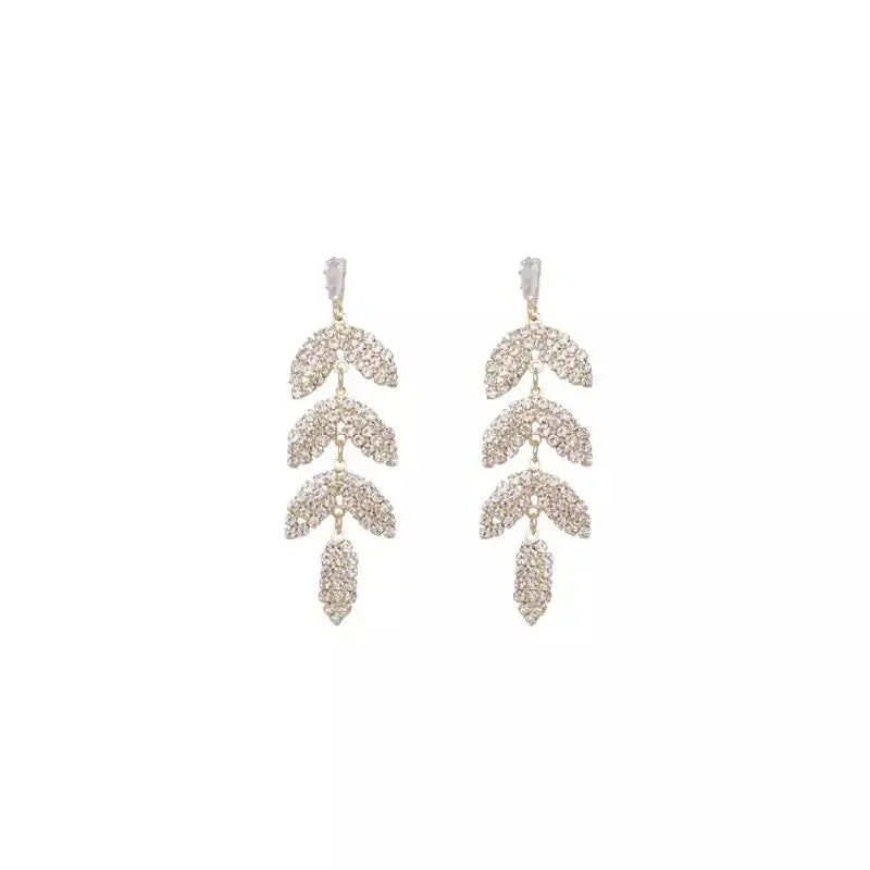 Layered Luxury Diamond Drop Leaf Earrings | Salty