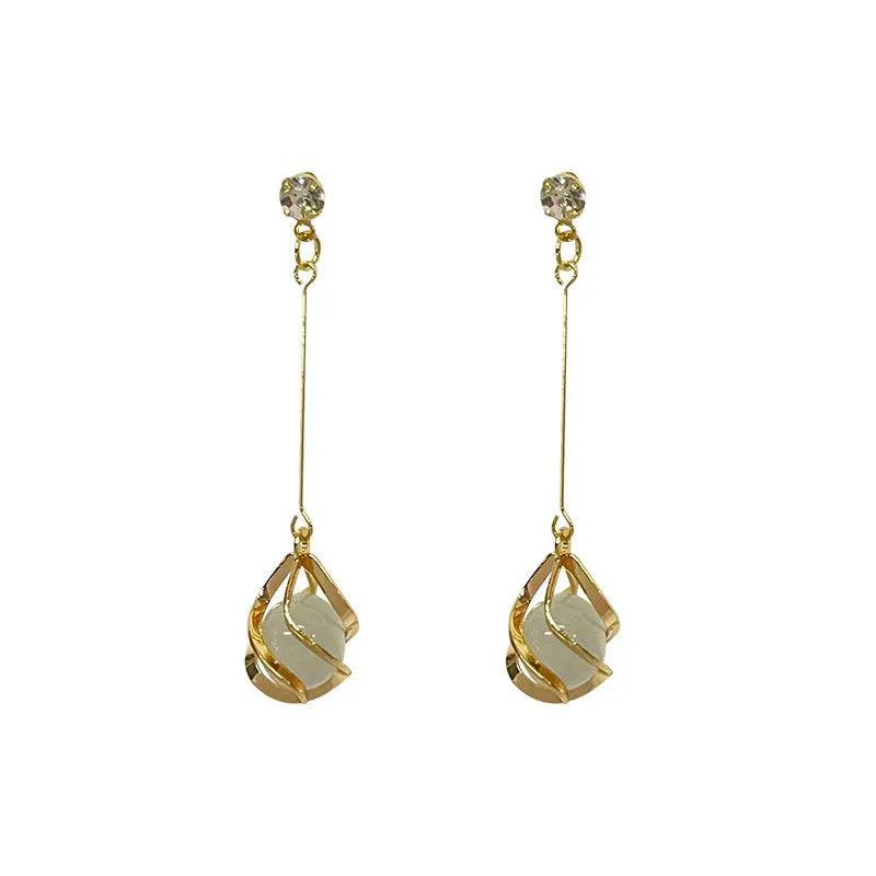 Long Opal Tassel Dangling Drop Earrings