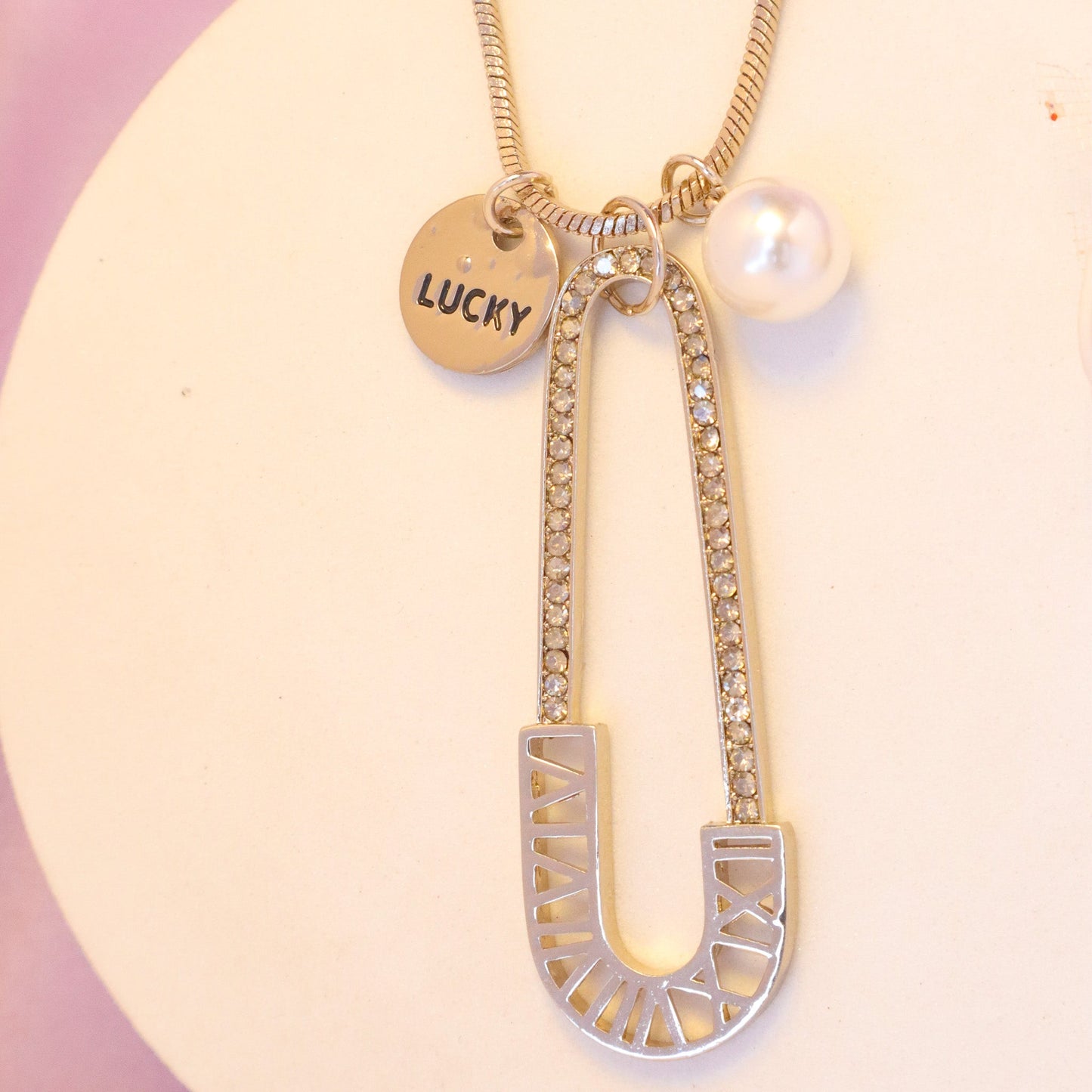 Lucky Safety Pin Necklace - Gold
