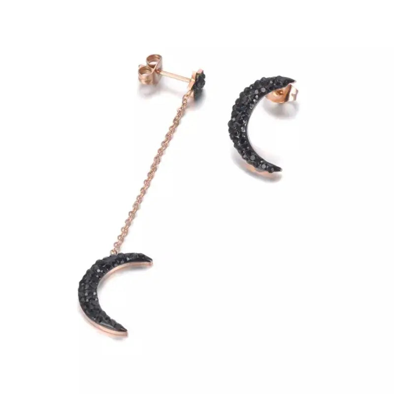 Mis-match Black Moon Tassel Stud Earrings | Salty