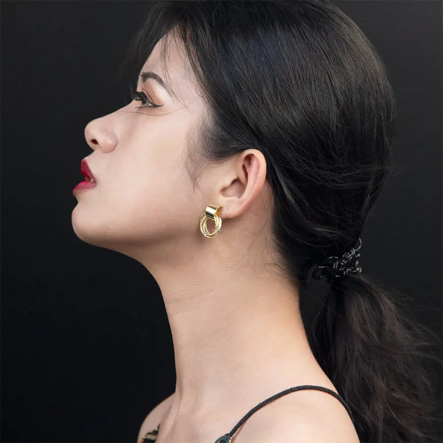Multi Circle Ring Dangle Gold Stud Earrings