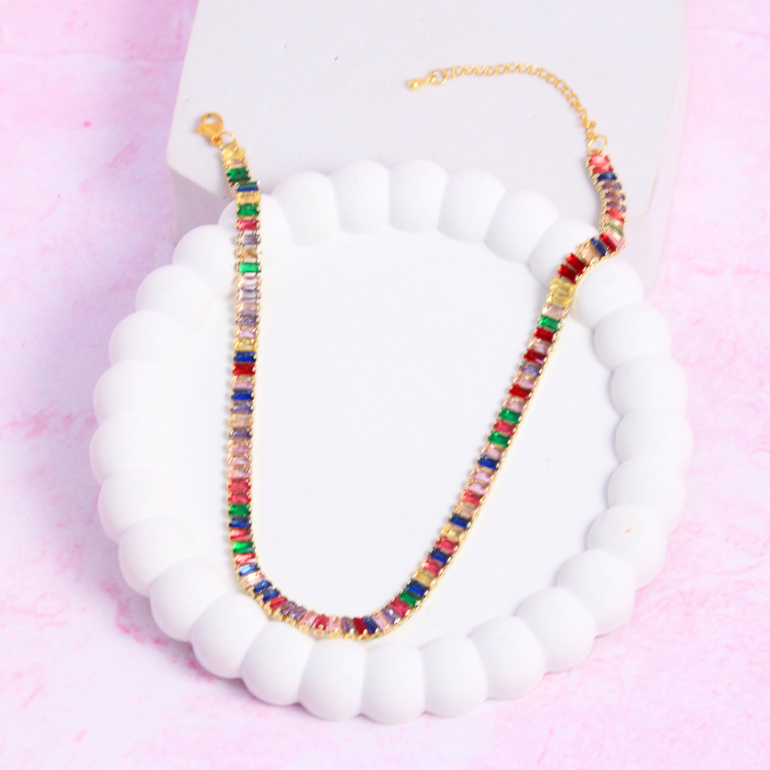 Multi Coloured Diamond Tennis Necklace