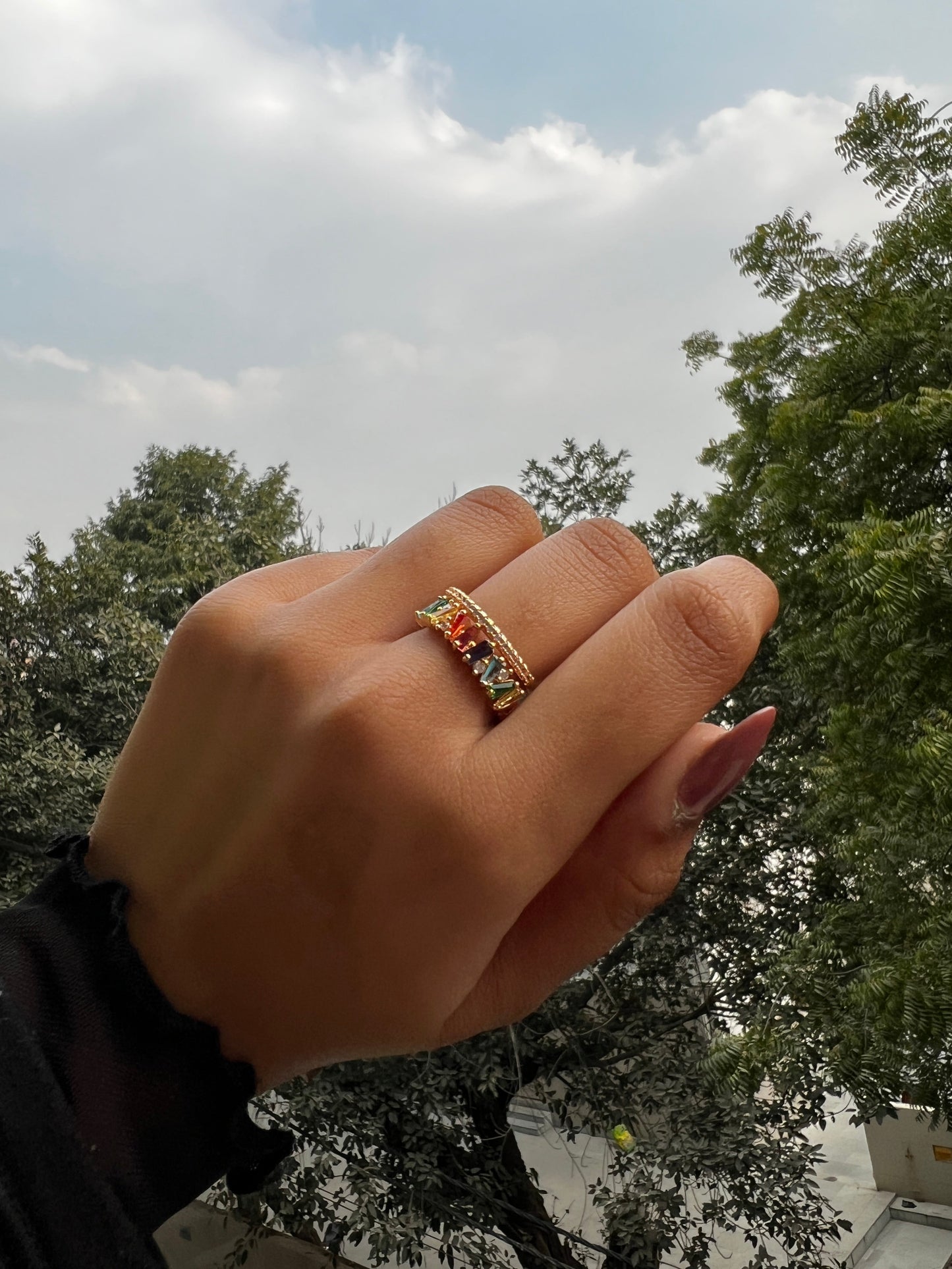 Multicolor stacked Illusion Gold Ring