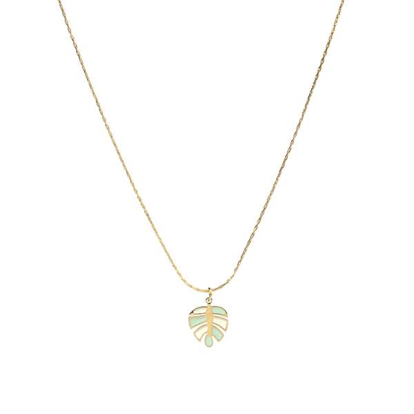 Autum Leaf Green White Necklace