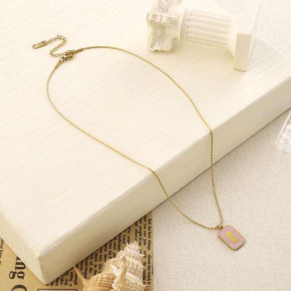 Pink Block Gold Necklace
