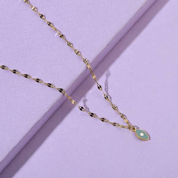 Sage Green Evil Eye Gold Necklace