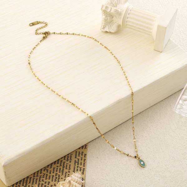 Sage Green Evil Eye Gold Necklace