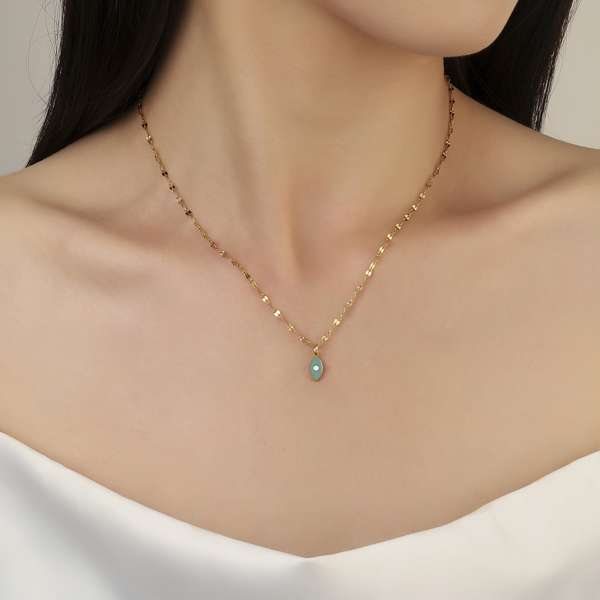 Sage Green Evil Eye Gold Necklace
