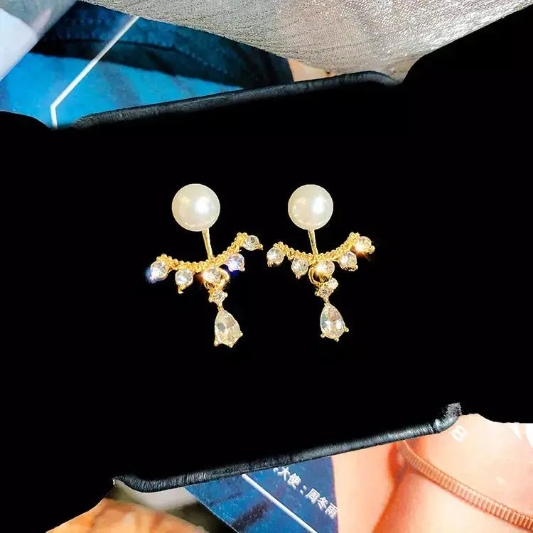 Pearl Stud Zircon Claw Hugging Earrings | Salty