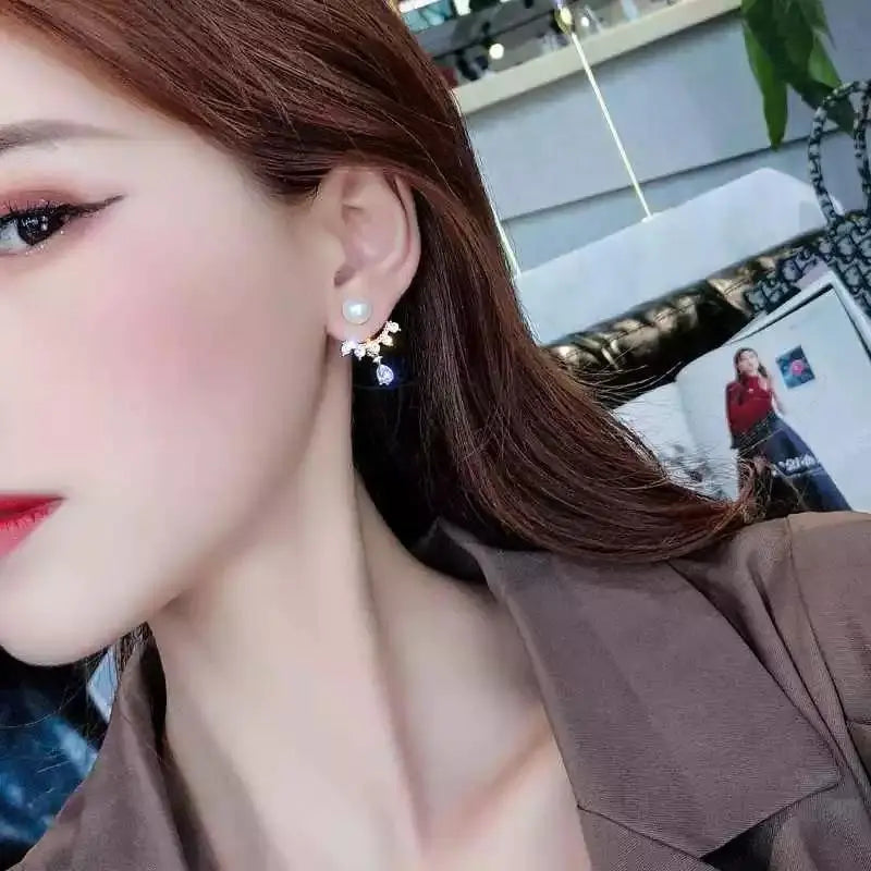 Pearl Stud Zircon Claw Hugging Earrings | Salty