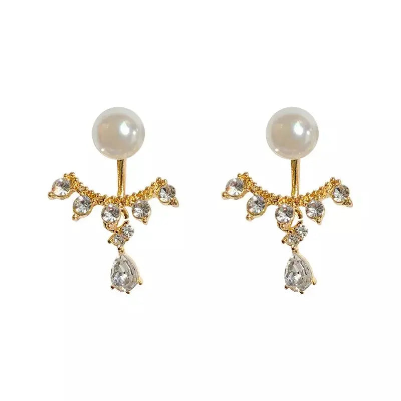Pearl Stud Zircon Claw Hugging Earrings | Salty