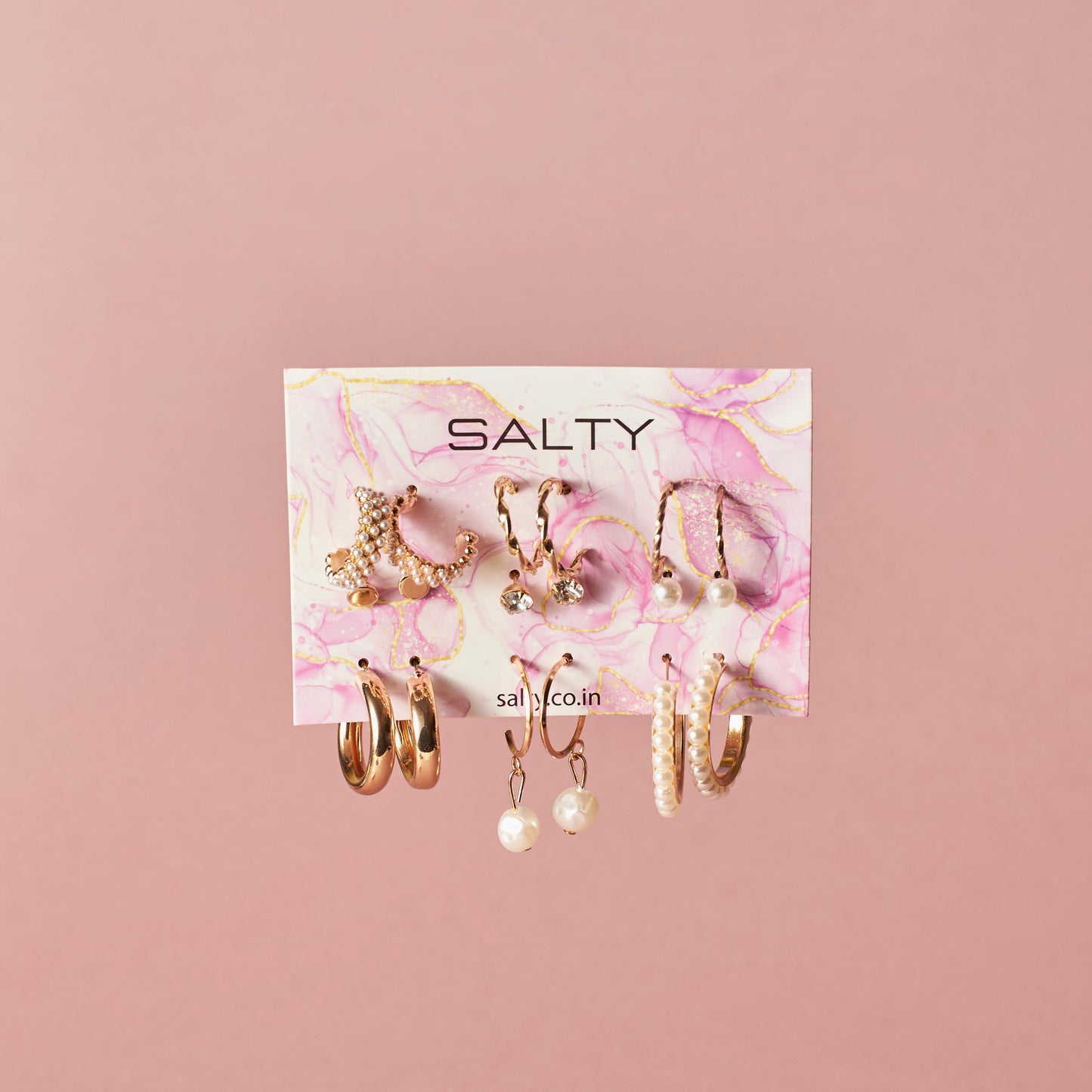 Set of 9 Gold Chunky Real Freshwater Pearl Hoops and Studs Salty