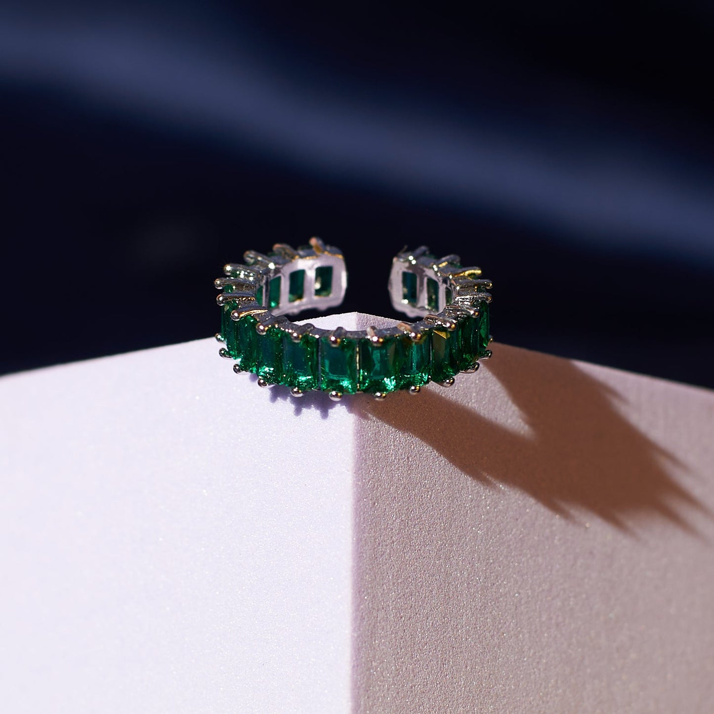 Emerald Cubic Tennis Ring Salty