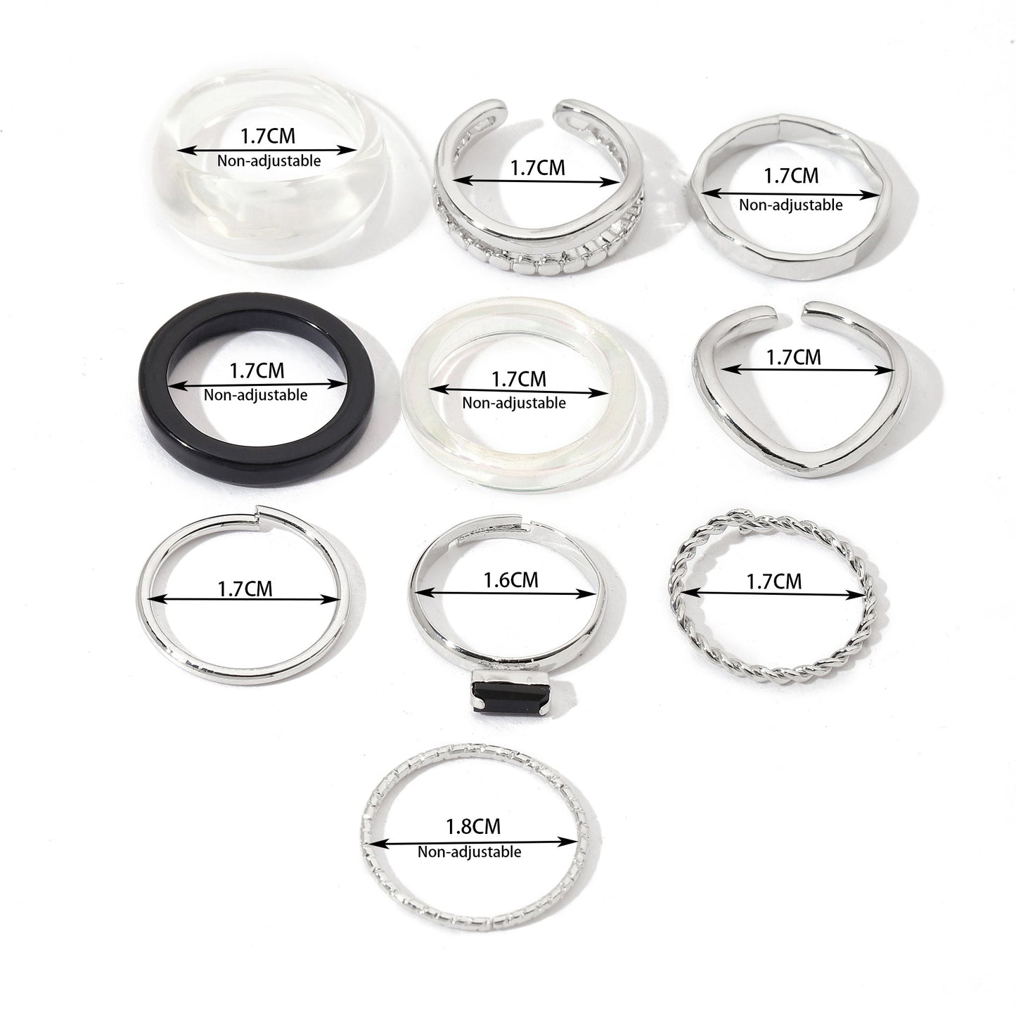 Set Of 10 Stackable Harmony Rings | Salty