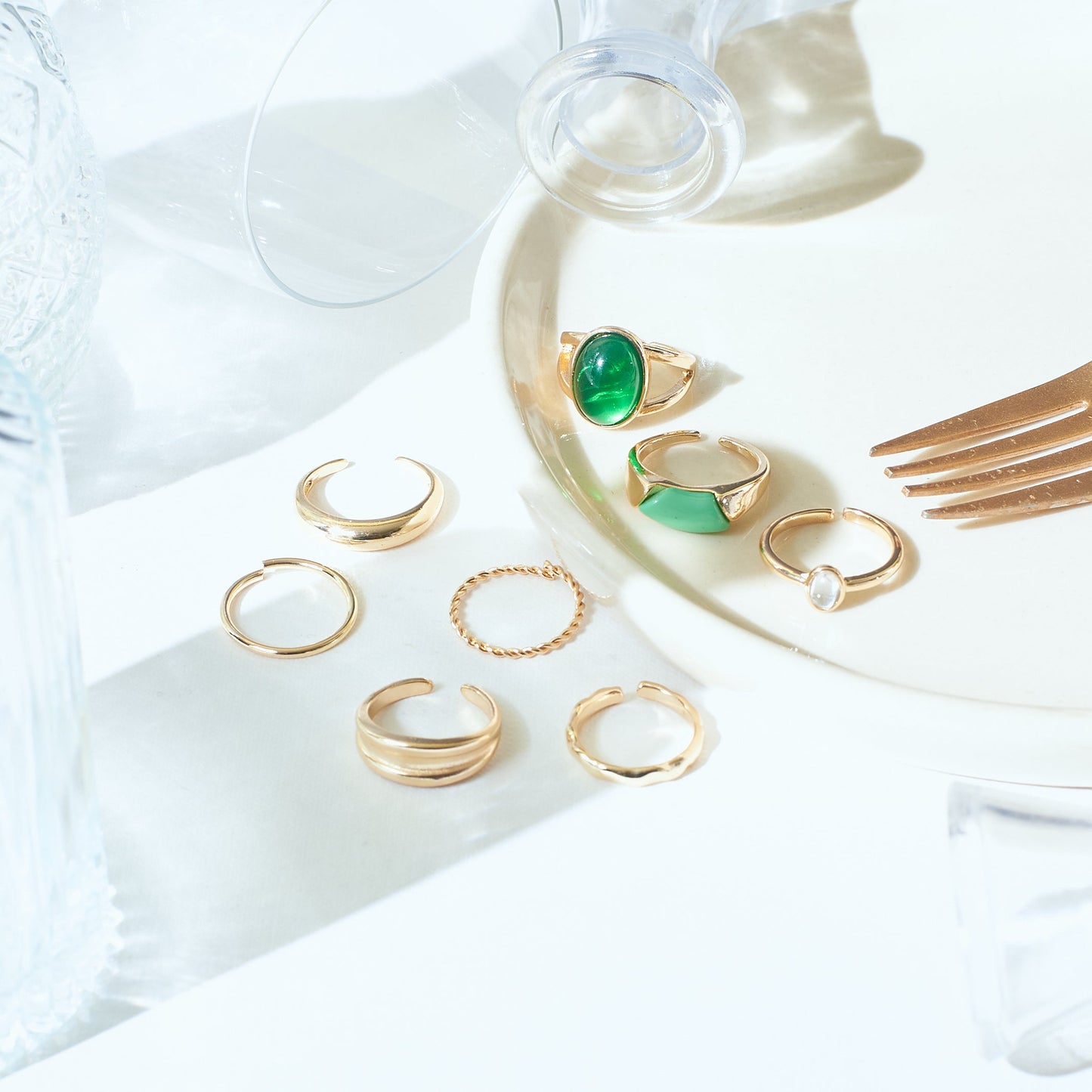 Set Of 8 Ignite Emerald Rings | Salty