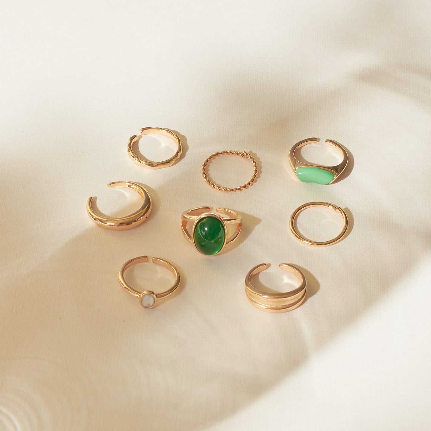 Set Of 8 Ignite Emerald Rings | Salty