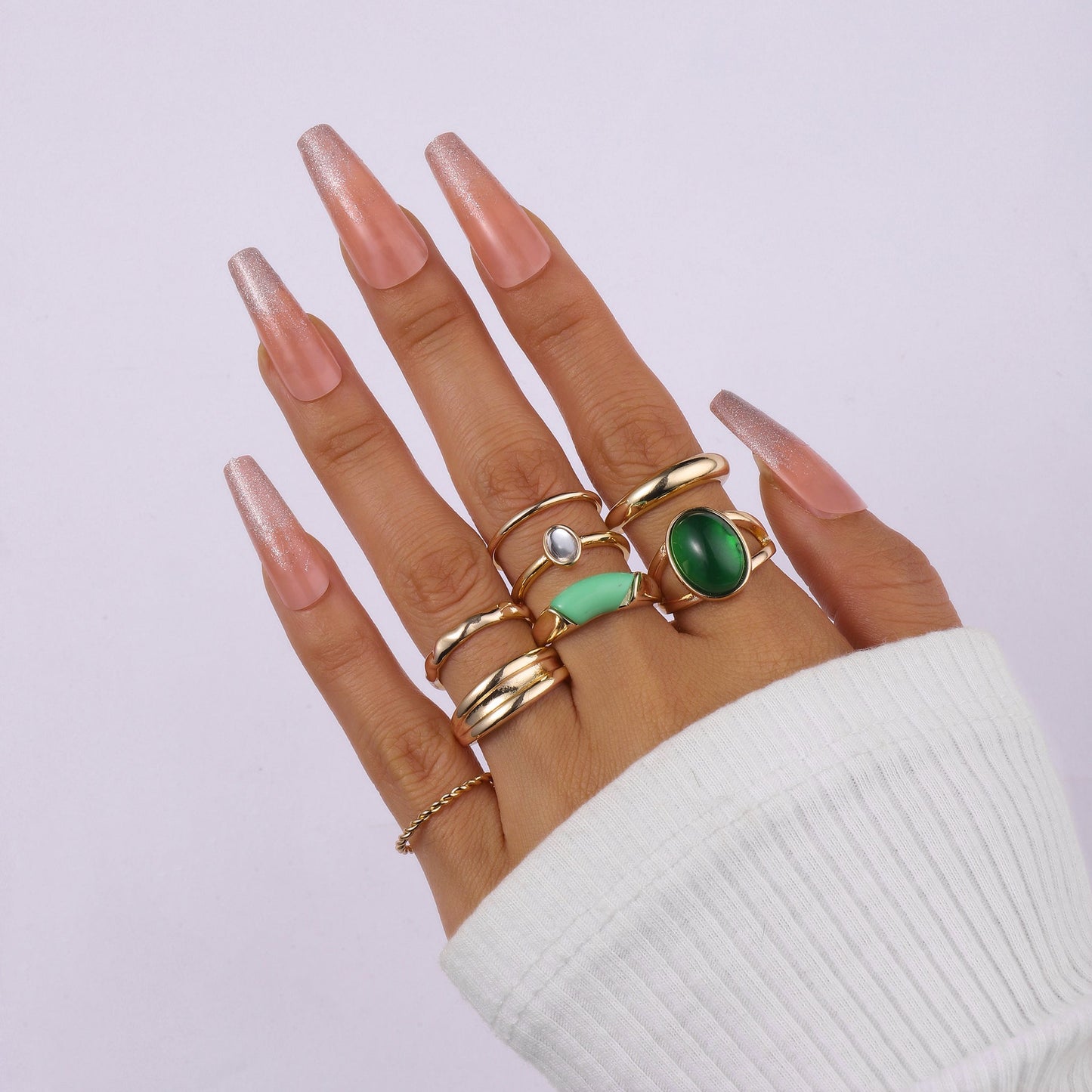 Set Of 8 Ignite Emerald Rings | Salty