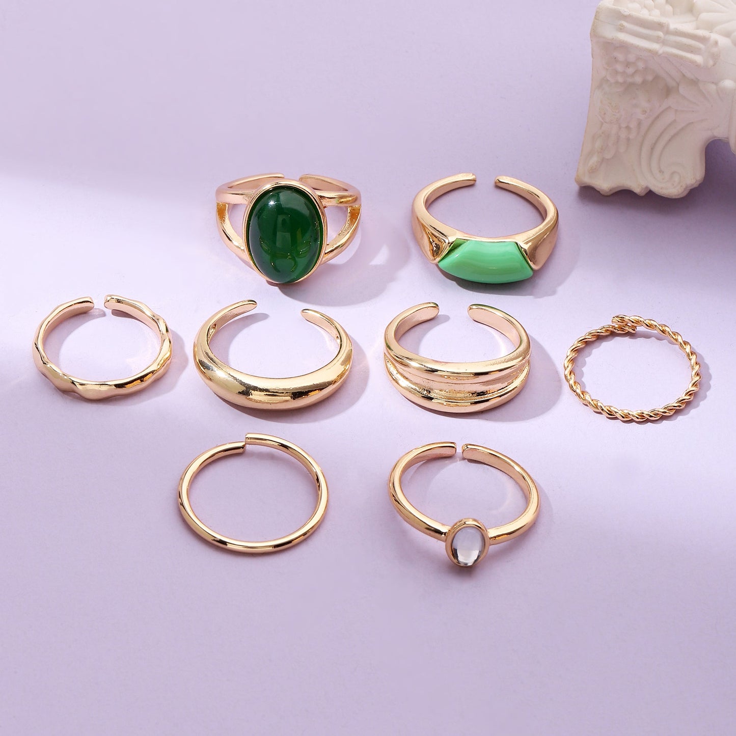 Set Of 8 Ignite Emerald Rings | Salty