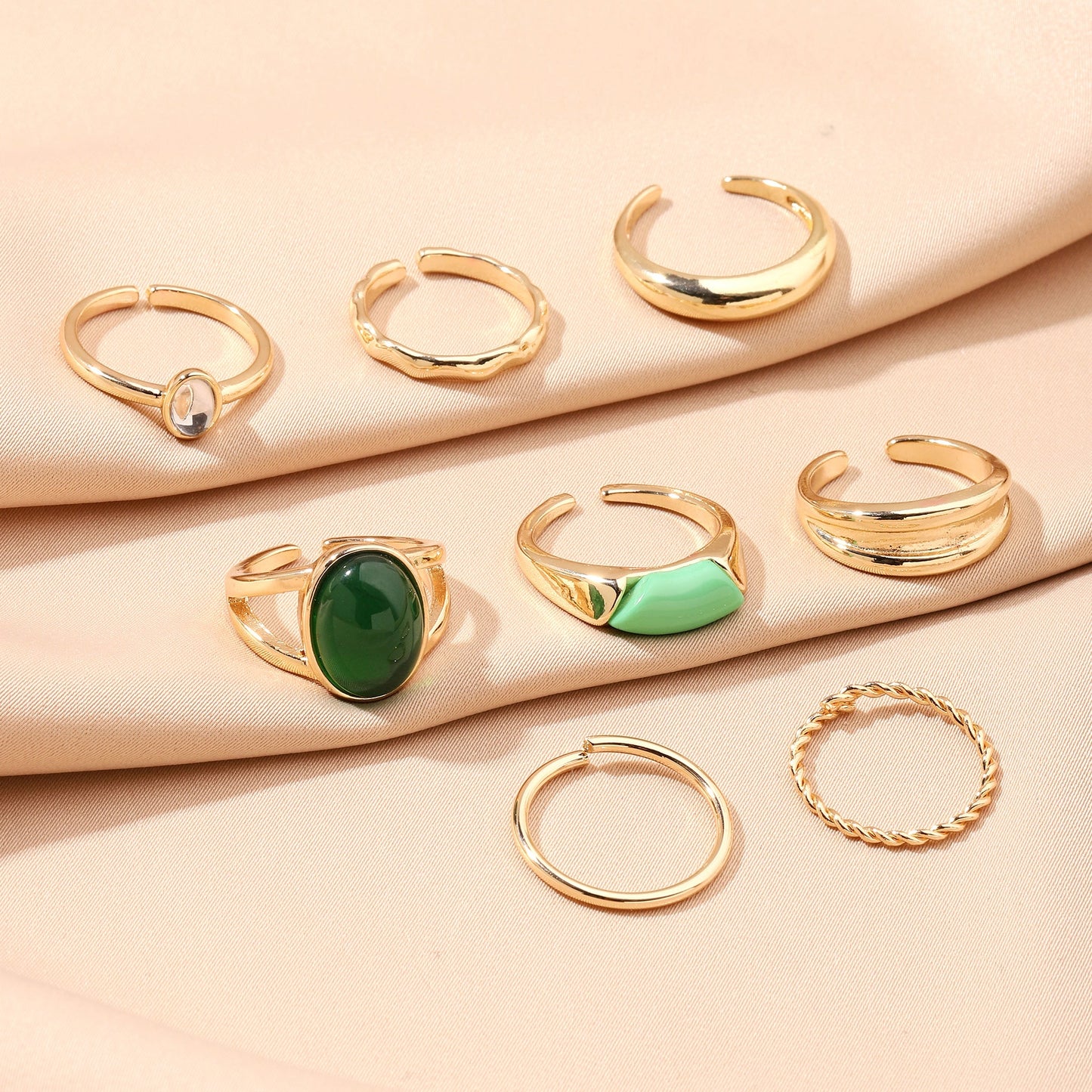 Set Of 8 Ignite Emerald Rings | Salty