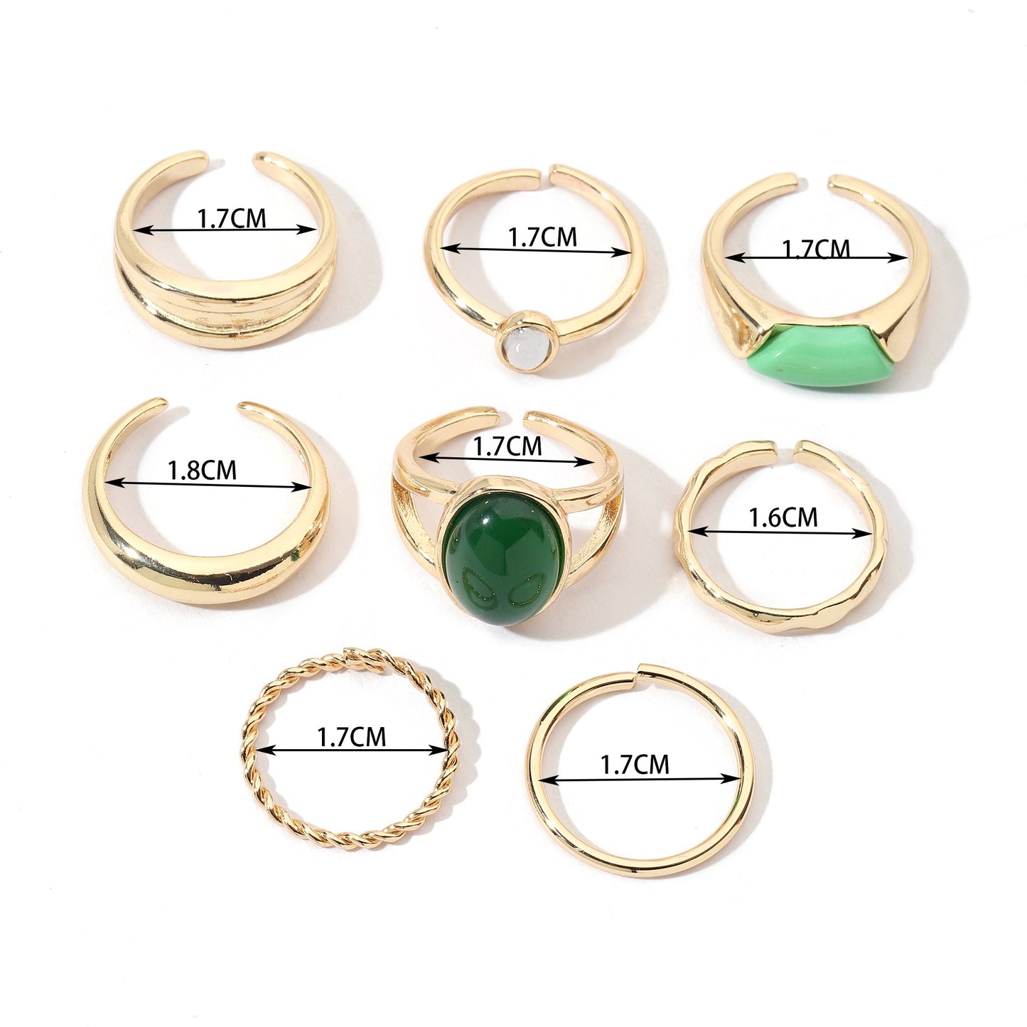 Set Of 8 Ignite Emerald Rings | Salty
