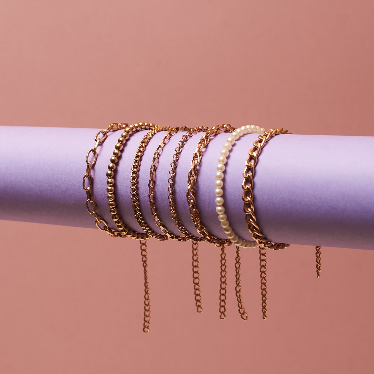 Set Of 8 Lustrous Gold Stackable Bands Salty