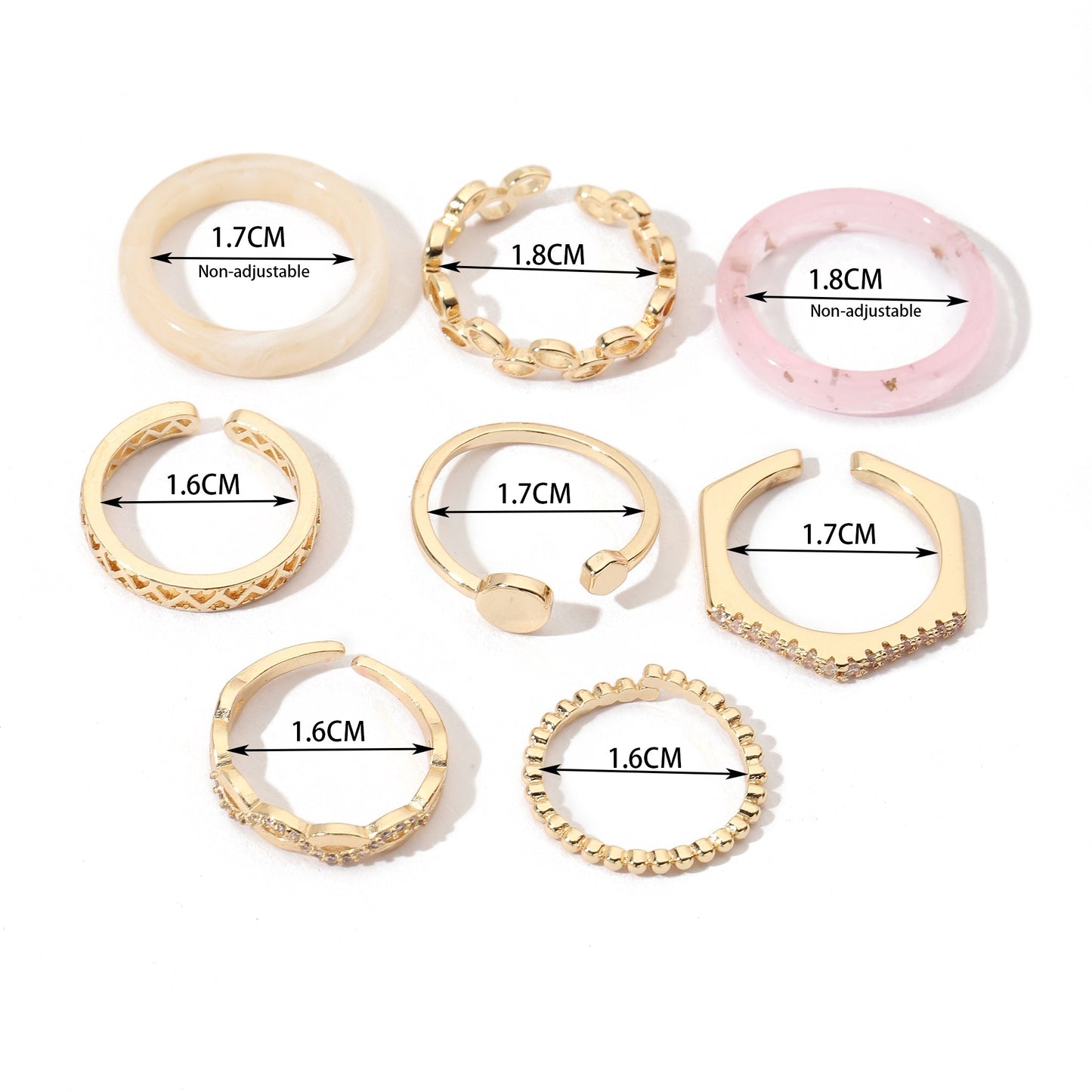 Set Of 8 Urban Chic Rings | Salty