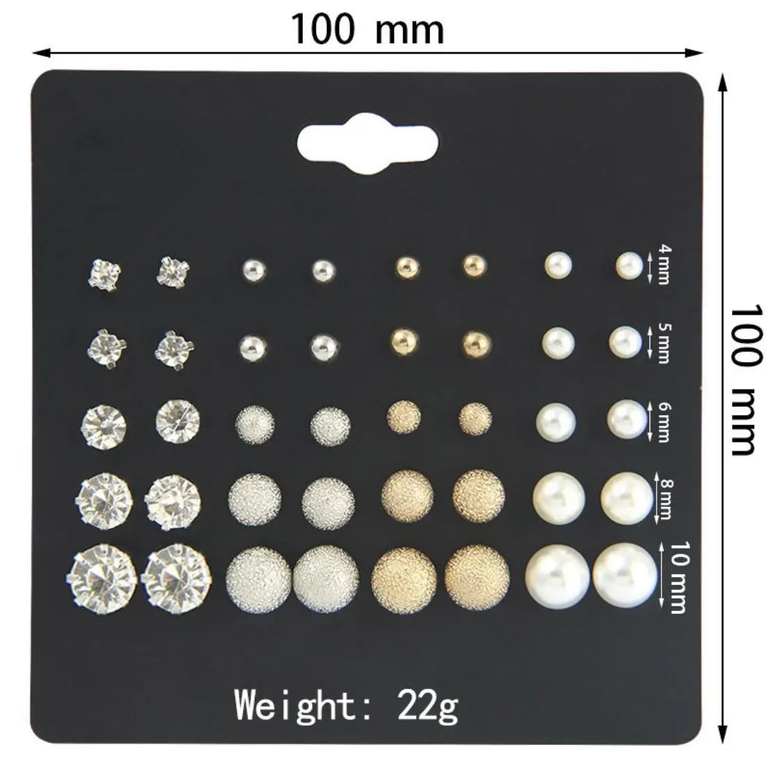 Set of 20 Pearl, Zircon and Frosted Beads Stud Earrings | Salty