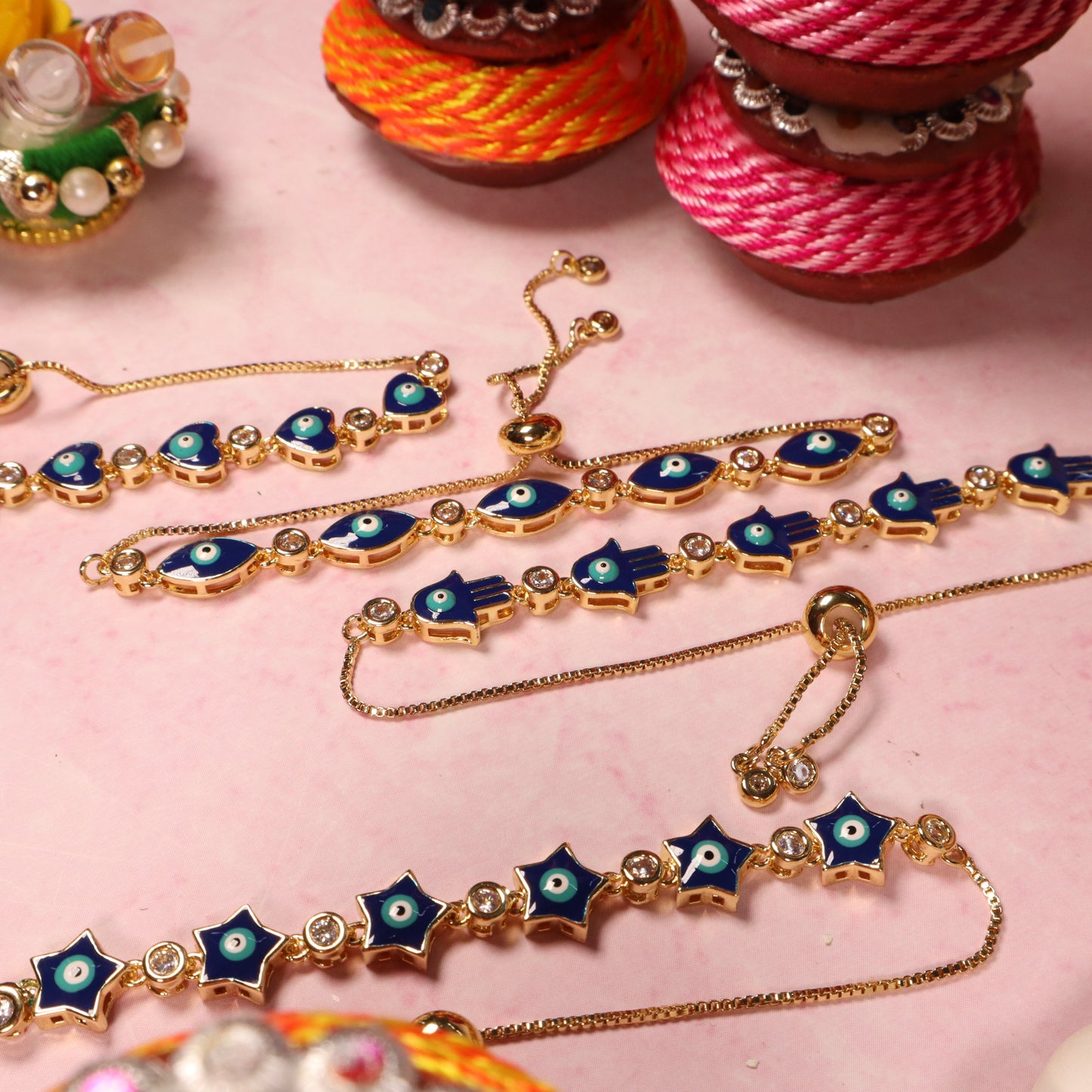 Set of 4 Turkish Blue Evil Eye Rakhi For Sisters Salty