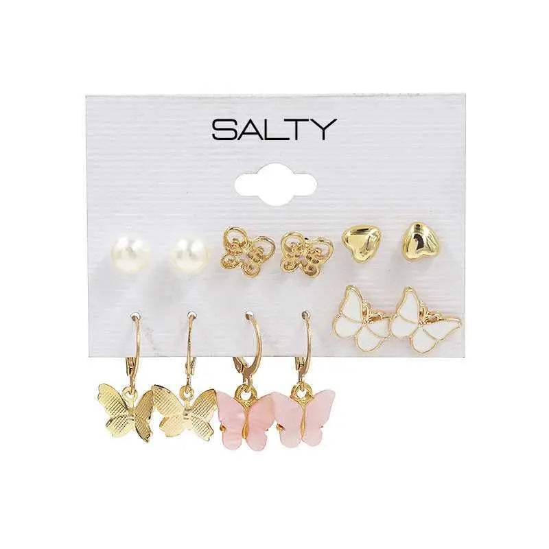 Set of 6 Butterfly Drop Earrings and Studs