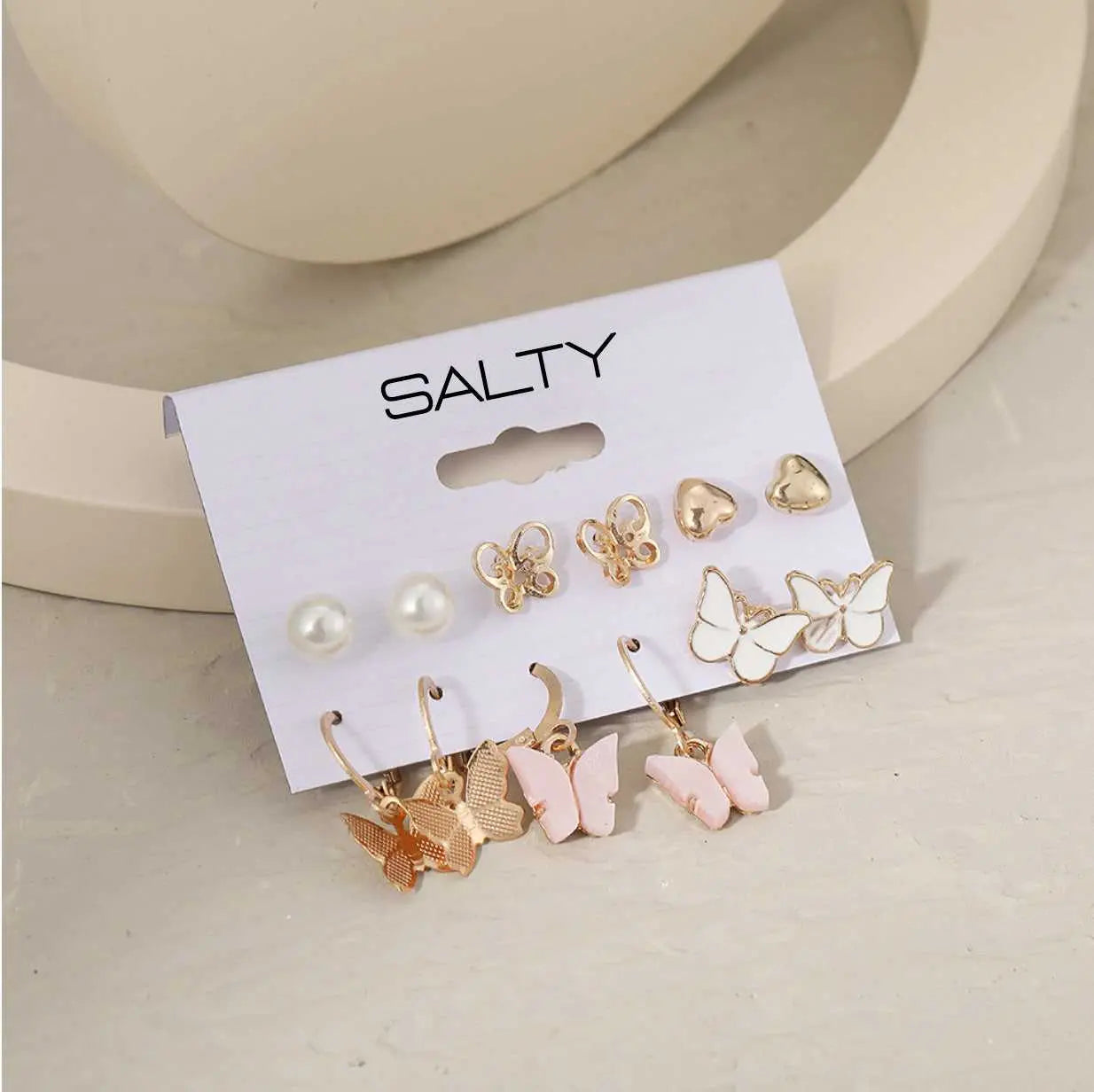 Set of 6 Butterfly Drop Earrings and Studs