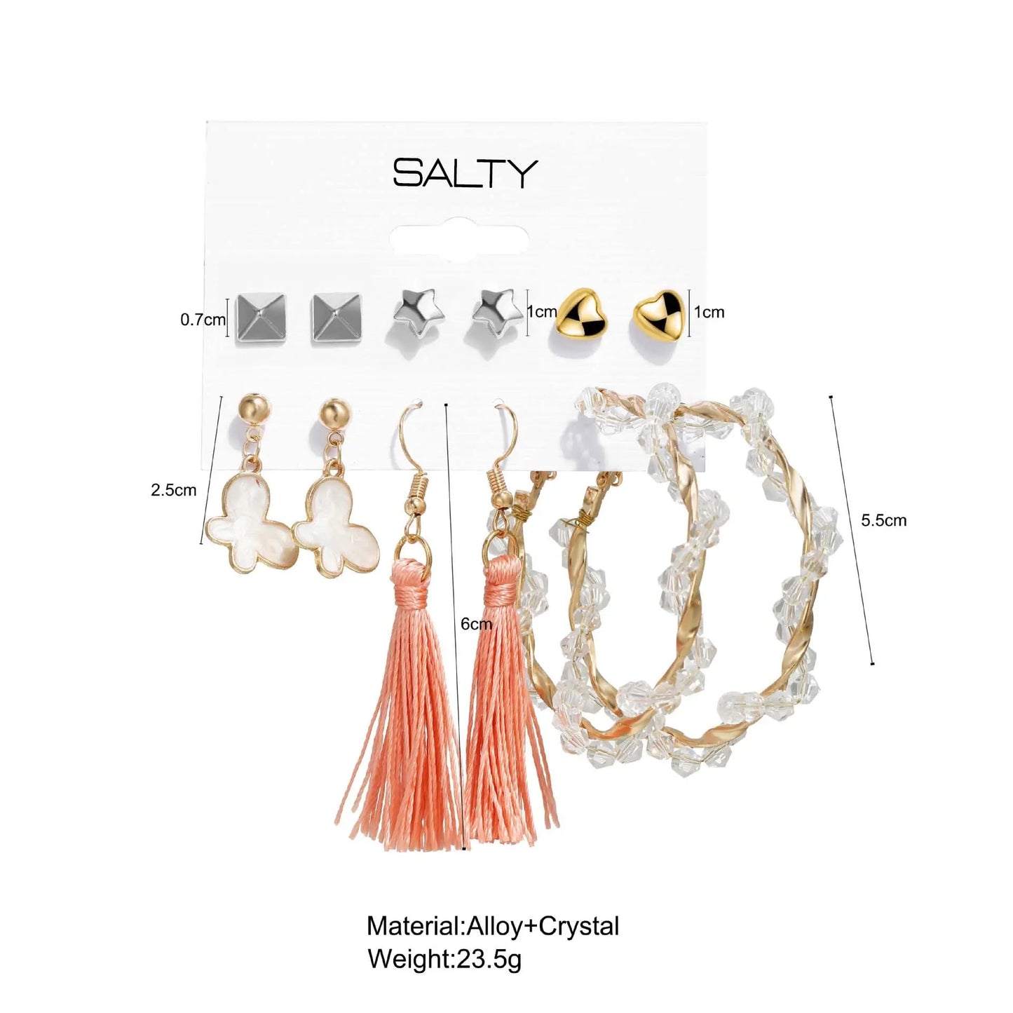 Set of 6 Orange Tassel Creative Dangler Simple Retro Earrings and Studs