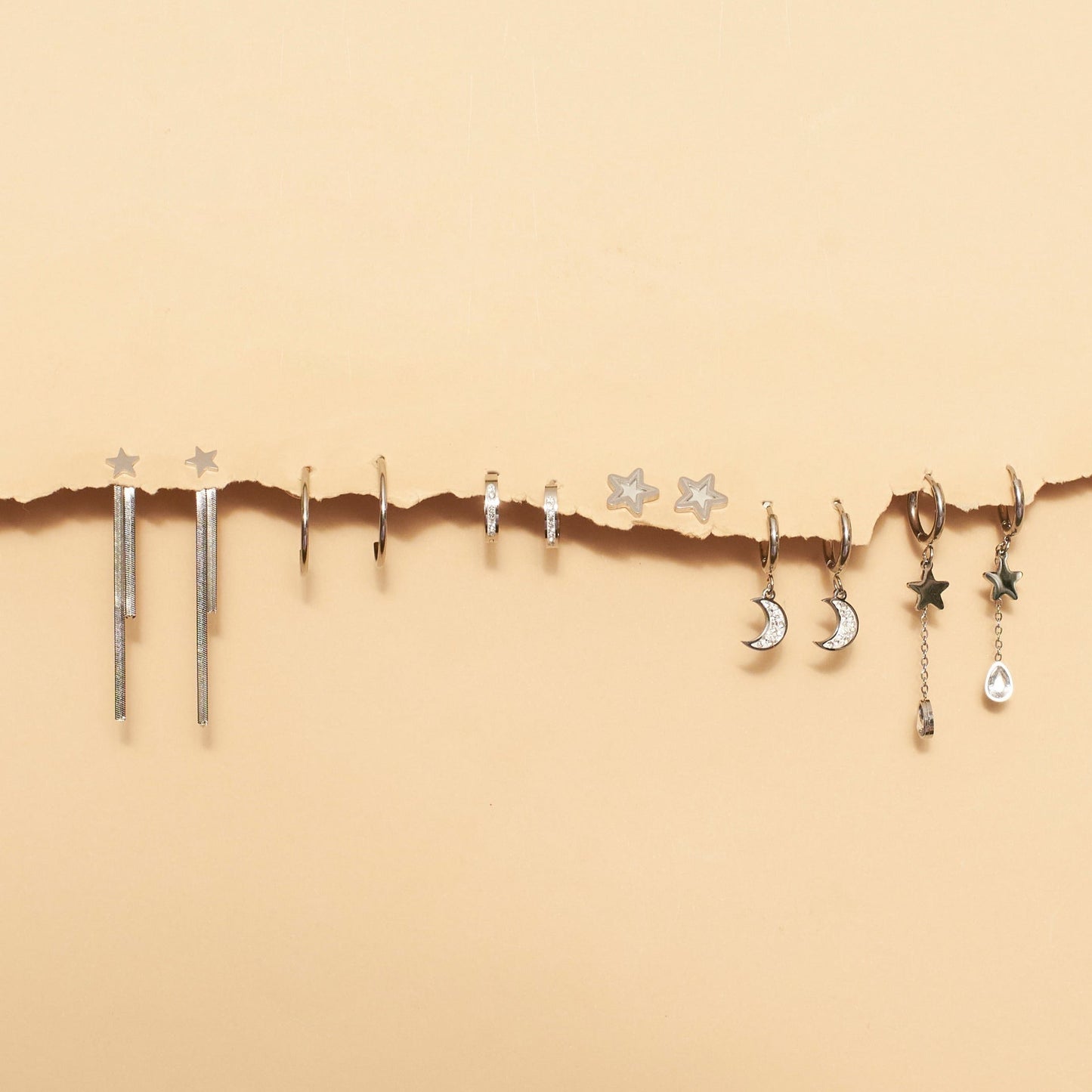 Set of 6 Silver Moonwalk Earrings Salty