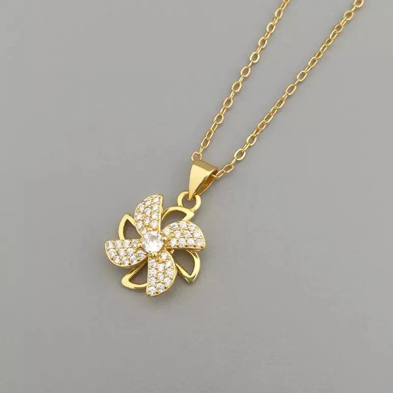 Spinning Windmill Zircon Necklace - Gold | Salty