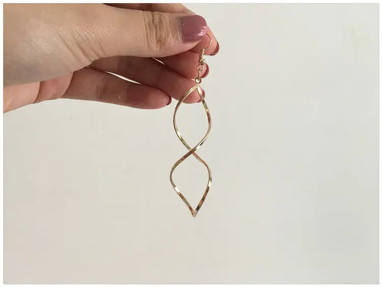 Spiral Twisted Wave Metal Drop Earrings