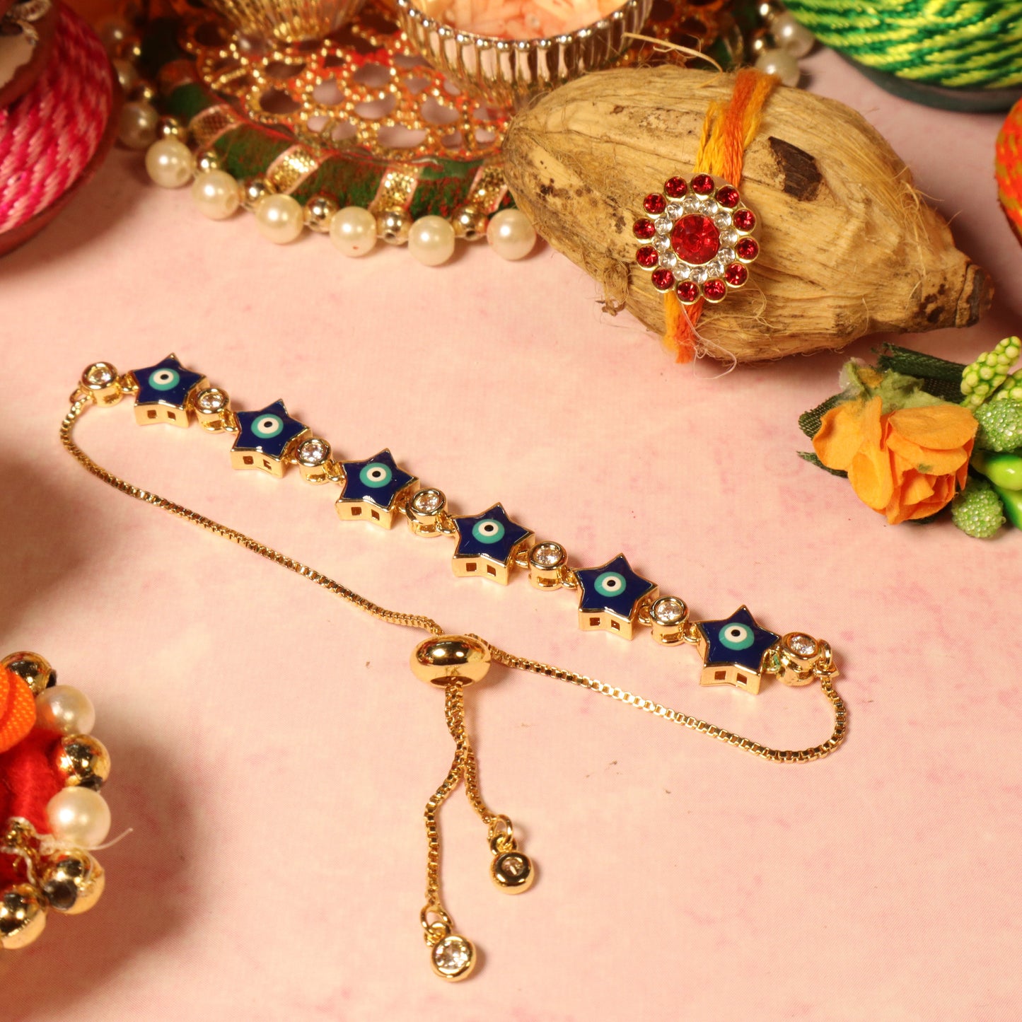 Set of 4 Turkish Blue Evil Eye Rakhi For Sisters Salty