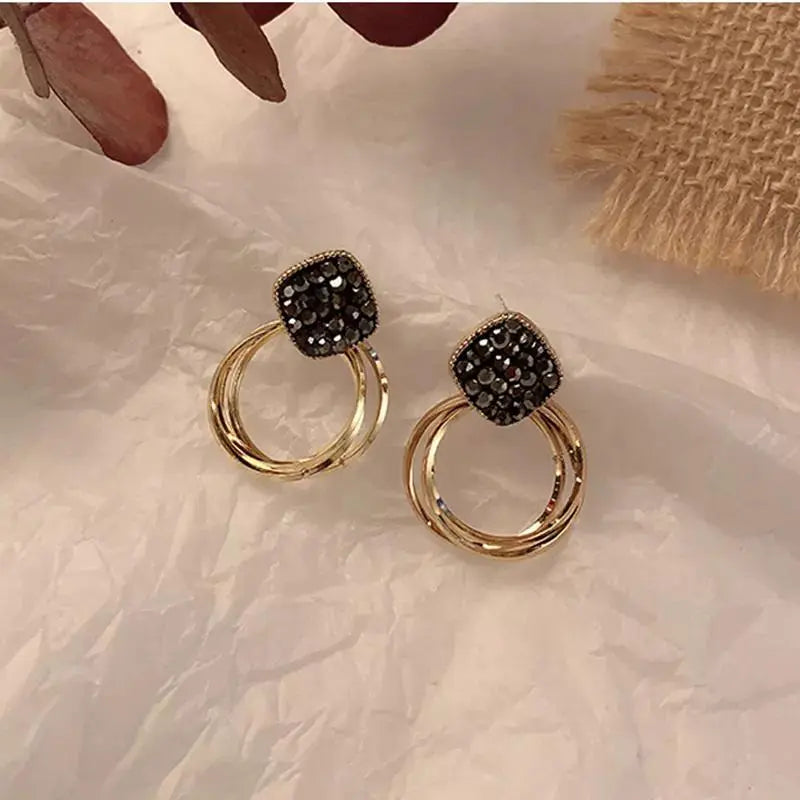 Studded Black Multi Circle Drop Earrings | Salty