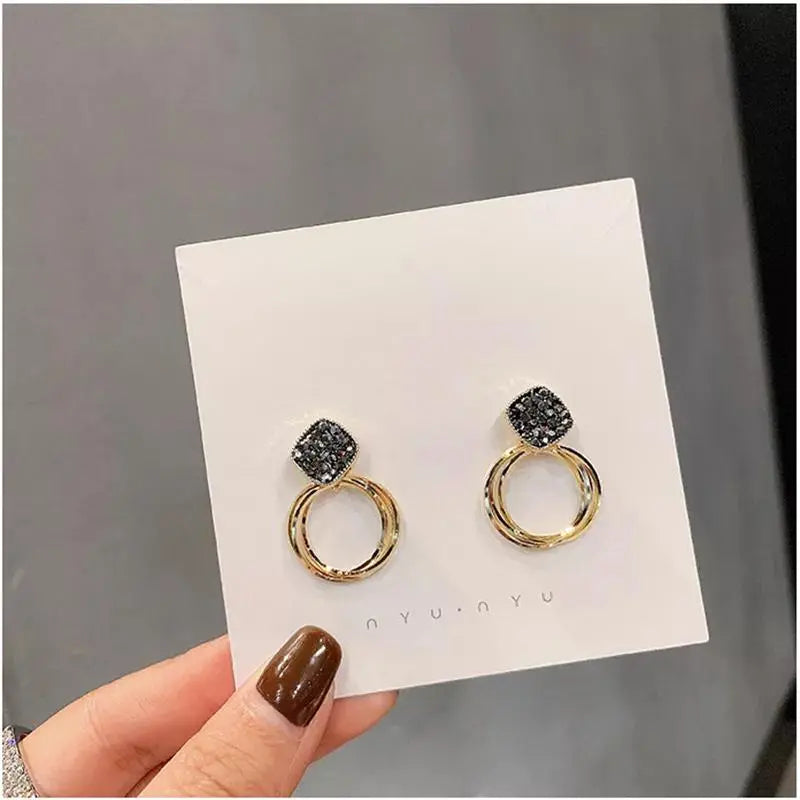 Studded Black Multi Circle Drop Earrings | Salty