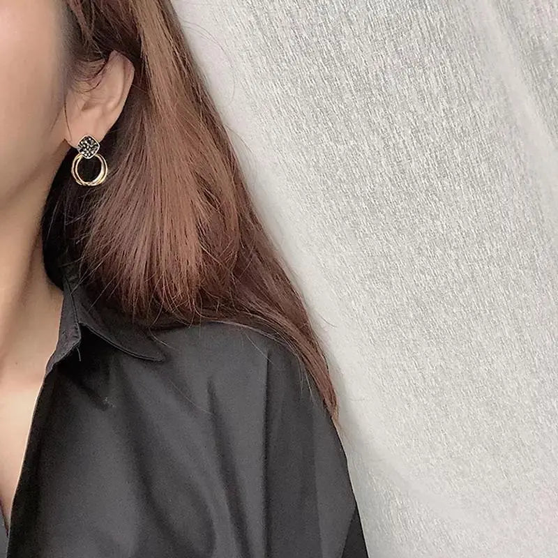 Studded Black Multi Circle Drop Earrings | Salty