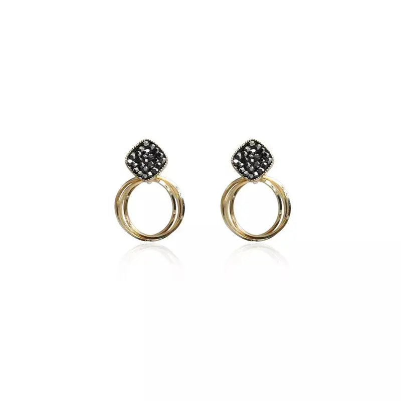 Studded Black Multi Circle Drop Earrings | Salty