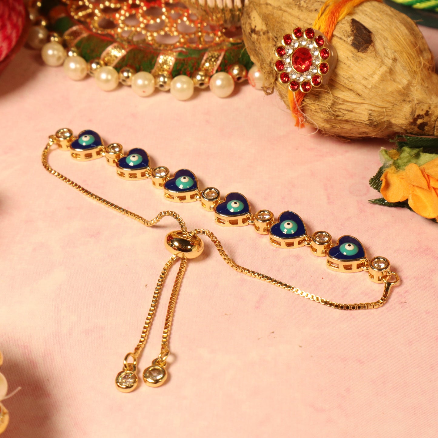 Set of 4 Turkish Blue Evil Eye Rakhi For Sisters Salty