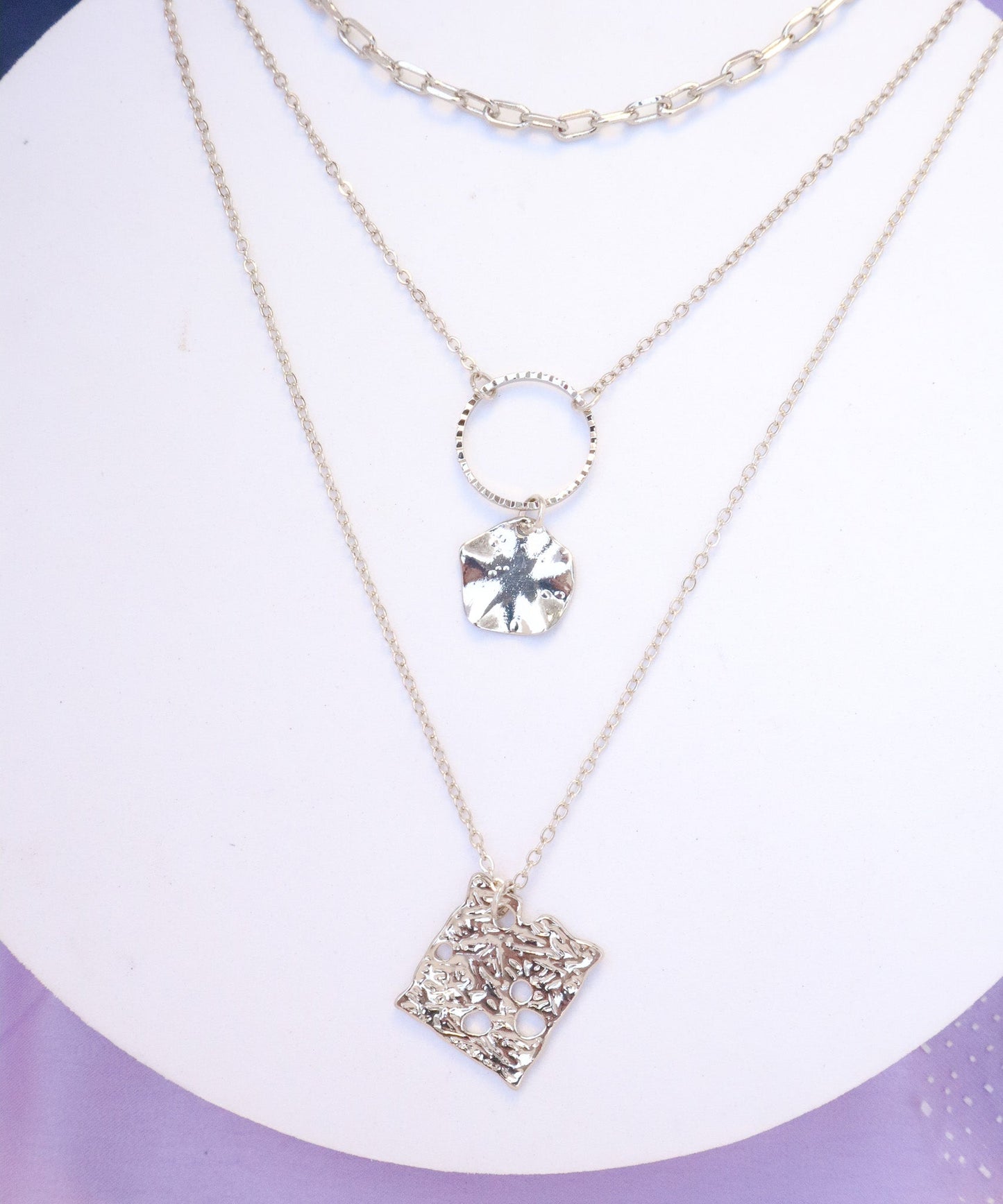 Three Layered Copper Square Round Necklace