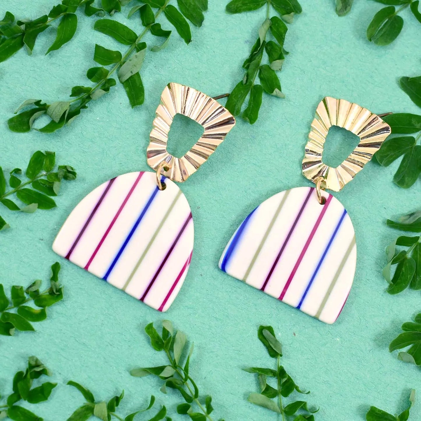 Trendy Gold Multi Colour Semi-circle Earrings