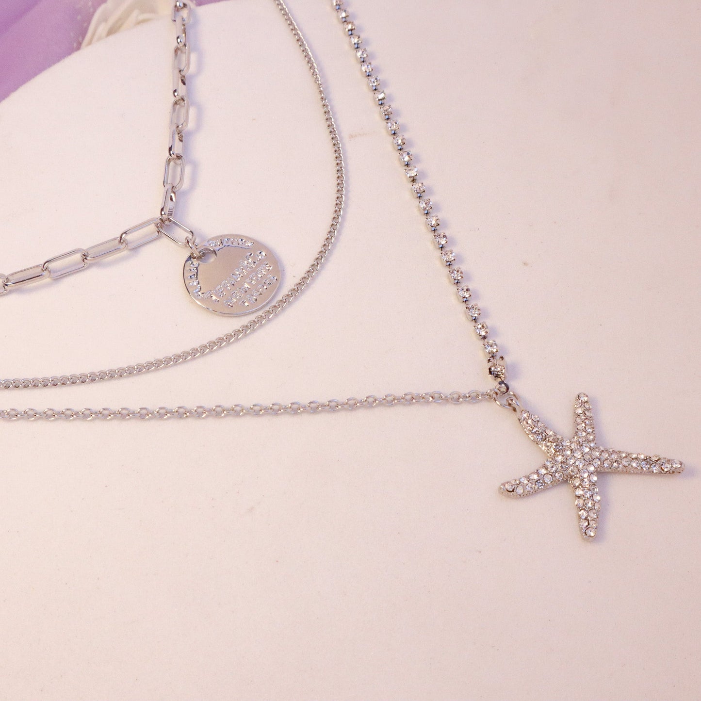 Triple Layered Jellyfish Charm Necklace - Silver