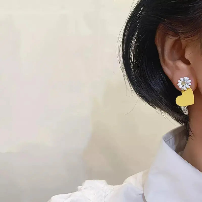 Yellow Blossom Heart Flower Drop Earrings | Salty