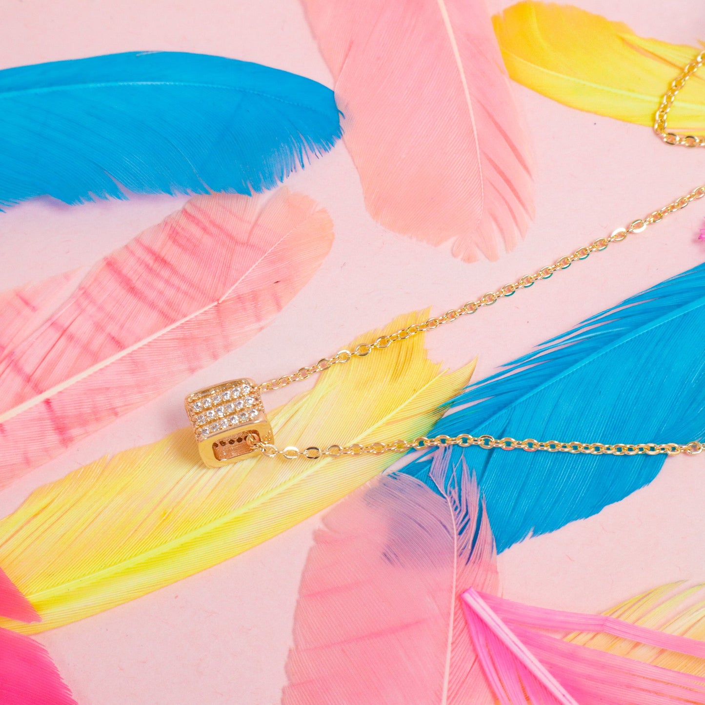 Zircon Inlaid Cubic Necklace - Gold