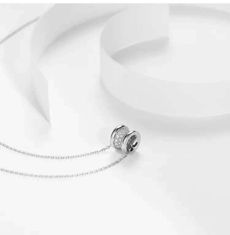 Zircon Inlaid Wheeley Necklace - Silver