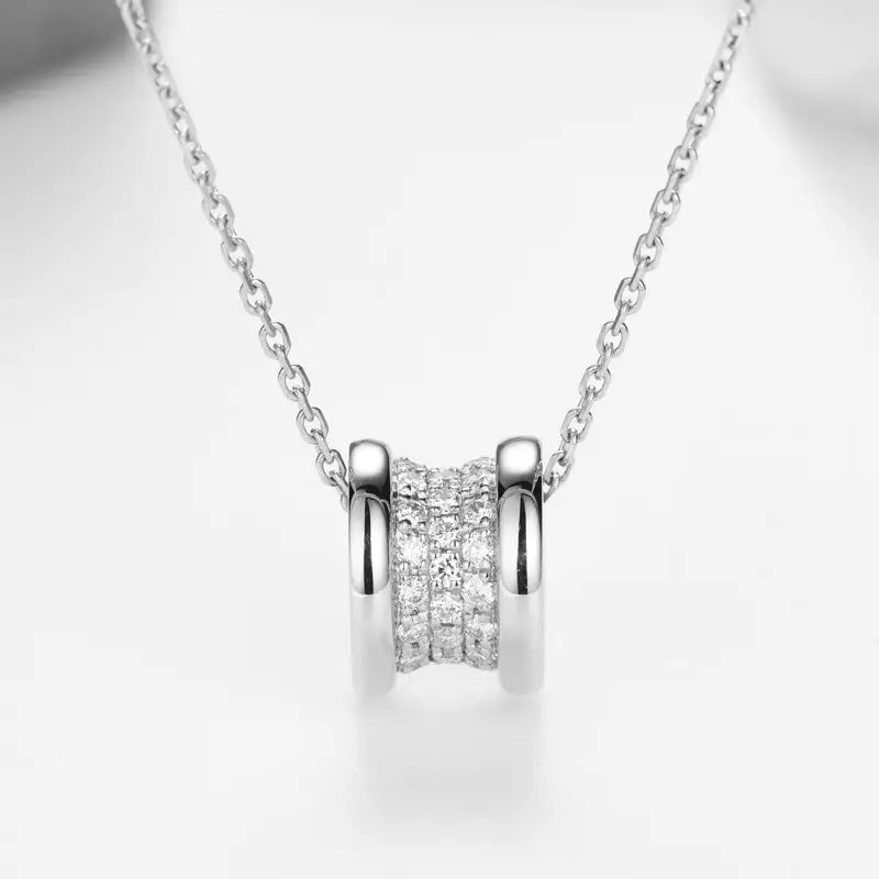 Zircon Inlaid Wheeley Necklace - Silver